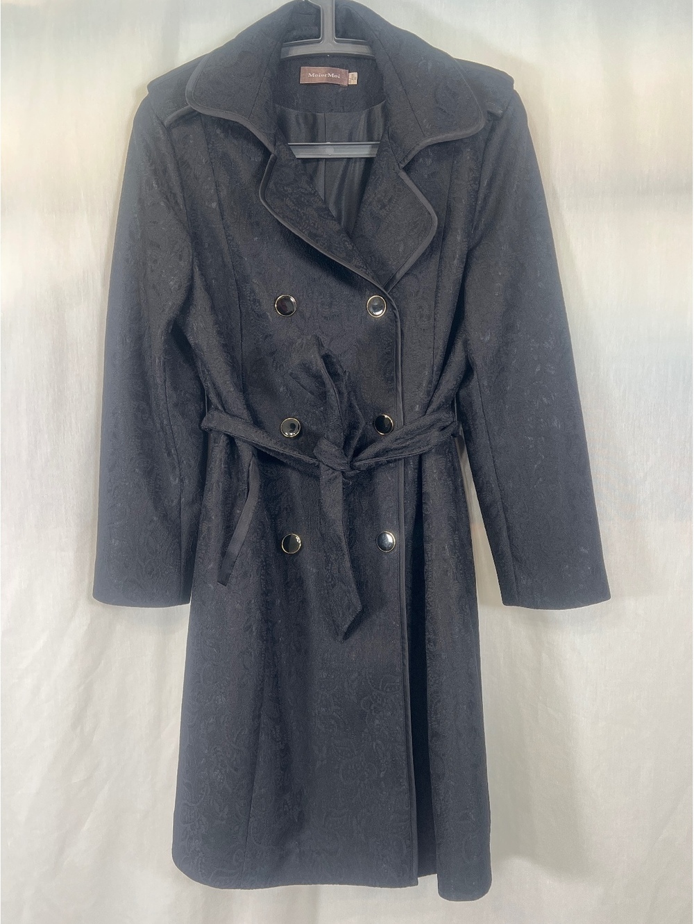 MeierMei Brocade Jacquard Double Breasted Belted Trench Coat Large